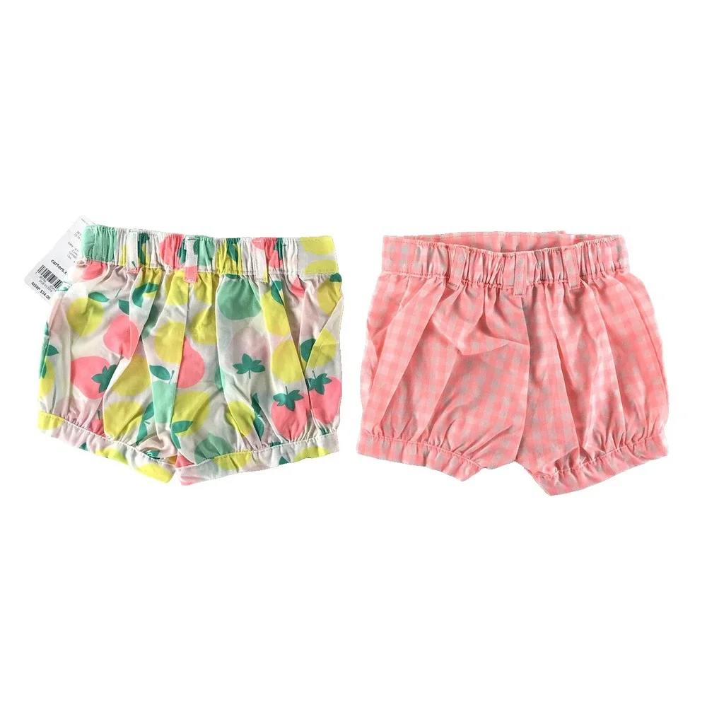Carter's Baby Girl 12M Bubble Shorts Set 2pk Fruit Gingham‎ Pink NWT